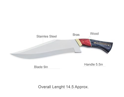 14 inch handcrafted hunting knife with leather Sheath, 9-inch Stainless Steel double edged Blade with 5.5-inch handle for Camping, Outdoor, Bush craft