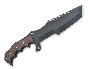 13 inch handcrafted military tracker knife with Leather sheath - 8 inch Black Powder Coated Stainless Steel Blade with 5-inch wooden handle for Camping, Outdoor, Bush craft