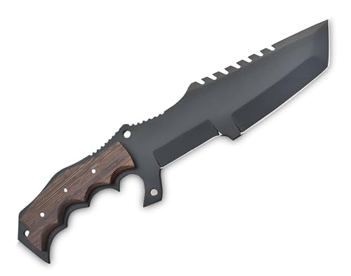 13 inch handcrafted military tracker knife with Leather sheath - 8 inch Black Powder Coated Stainless Steel Blade with 5-inch wooden handle for Camping, Outdoor, Bush craft