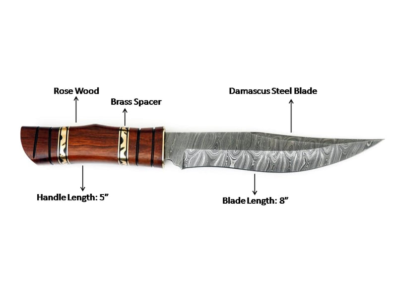 13 Inch Elite Damascus Hunting Skinner - 8 inch Fixed Blade with 5 inch handle for Hunting, Camping & Self-Defense