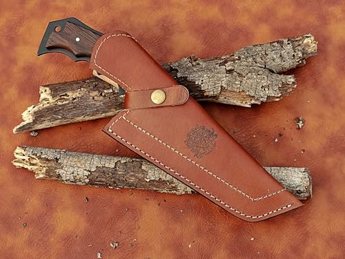 13 inch handcrafted military tracker knife with Leather sheath - 8 inch Black Powder Coated Stainless Steel Blade with 5-inch wooden handle for Camping, Outdoor, Bush craft