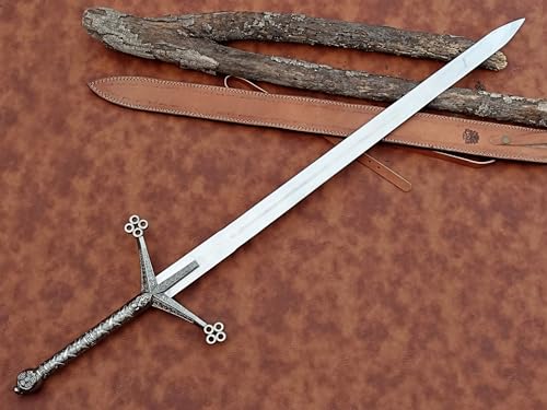 Viking Sword with Leather Grip | Medieval Styled Authentic Steel Sword | Hand Forged Alloy Steel Sword with Leather Sheath | Wall Mounting Scabbard Included