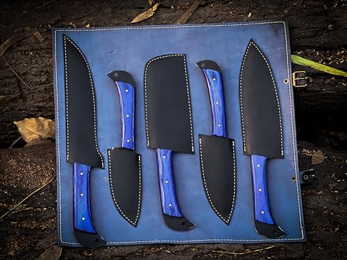 Premium handcrafted Stainless Steel Culinary Collection – Meticulously crafted Chef’s knives set with Sturdy Wooden handle; a Full Tang Blade with a Leather Roll-Up Storage Case