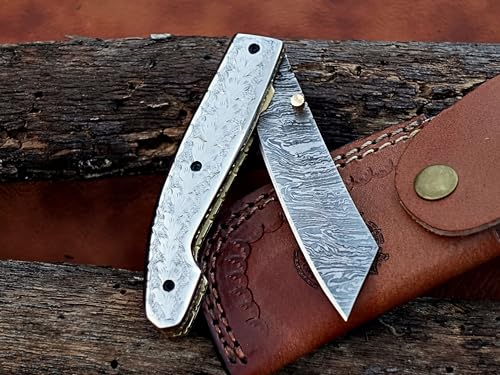 Damascus Folding Knife: Unleash Your Inner Adventurer with This Compact and Stylish EDC Tool – Precision Craftsmanship, Portability, and Versatility in One Sleek Package!