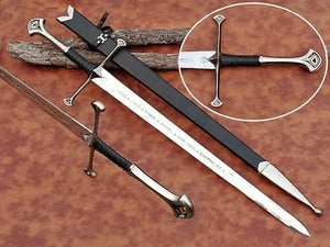 Anduril Sword of Aragon from Lord of The Rings Movie | Hand Forged Authentic Engraved Stainless Steel Blade | Wall Mount Plaque & Scabbard Included | LOTR Collector Piece