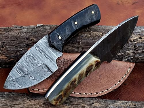 Viking Heritage Skinner Knife – Expertly Crafted with Damascus steel for Precision Hunting and Field Dressing: Embrace the Timeless Elegance of Craftsmanship with this Razor-Sharp