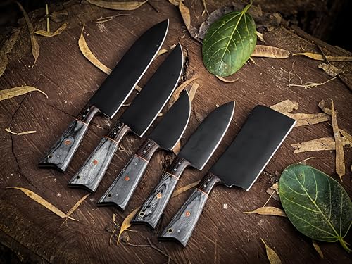 Premium handcrafted Stainless Steel Culinary Collection – Meticulously crafted Chef’s knives set with Sturdy Wooden handle; a Full Tang Blade with a Leather Roll-Up Storage Case