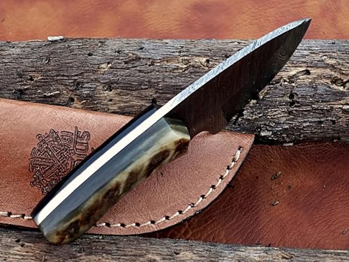 Viking Heritage Skinner Knife – Expertly Crafted with Damascus steel for Precision Hunting and Field Dressing: Embrace the Timeless Elegance of Craftsmanship with this Razor-Sharp