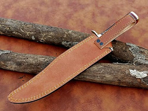 Classic 15-Inch Damascus Bowie Knife -10-inch Fixed Blade with 5 inch Elegant Wood and Brass Handle for Hunting, Camping and Self-Defense