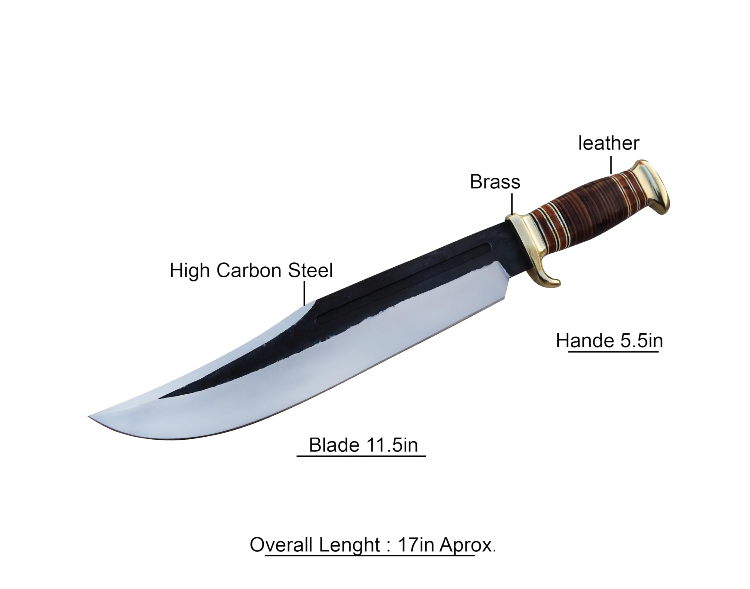 17-Inch Premium High Carbon Steel Crocodile dundee knife - 11.5 Inch Extremely Sharp Full Tang Blade with 5.5 Inch Handle for Hunting and Self-Defense