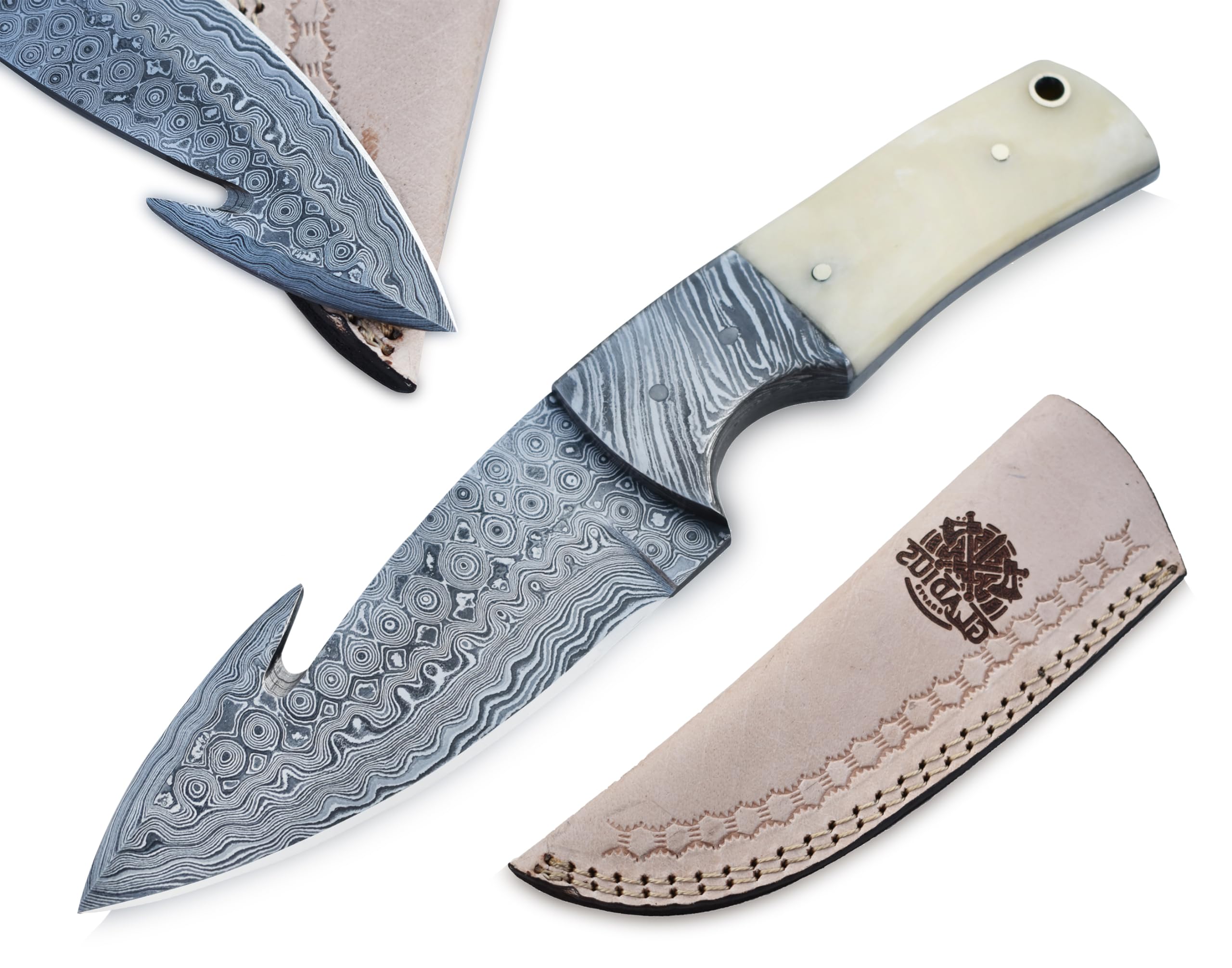 Viking Heritage Skinner Knife – Expertly Crafted with Damascus steel for Precision Hunting and Field Dressing: Embrace the Timeless Elegance of Craftsmanship with this Razor-Sharp