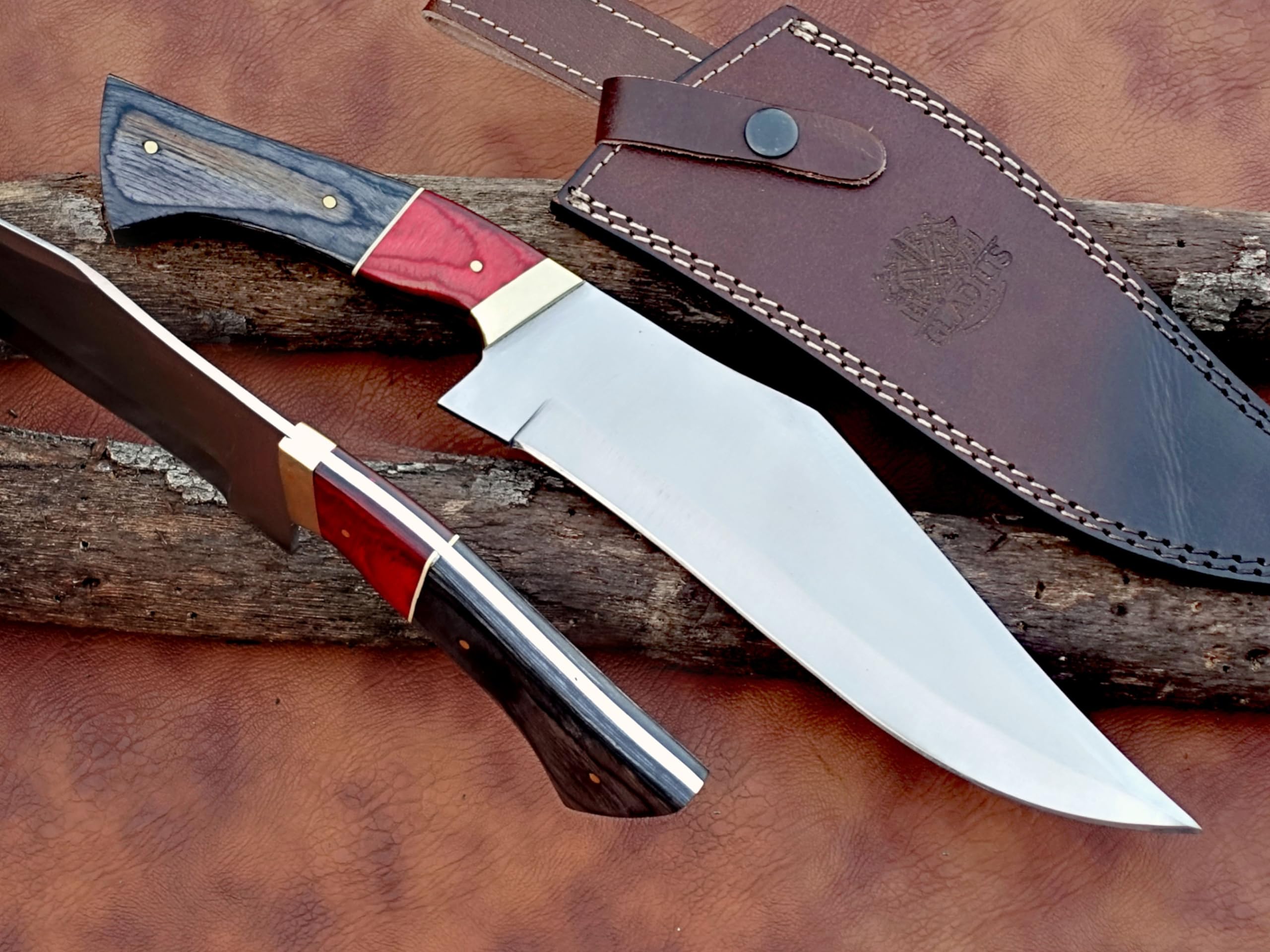 14 inch handcrafted hunting knife with leather Sheath, 9-inch Stainless Steel double edged Blade with 5.5-inch handle for Camping, Outdoor, Bush craft