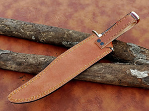 Classic 15-Inch Damascus Bowie Knife -10-inch Fixed Blade with 5 inch Elegant Wood and Brass Handle for Hunting, Camping and Self-Defense