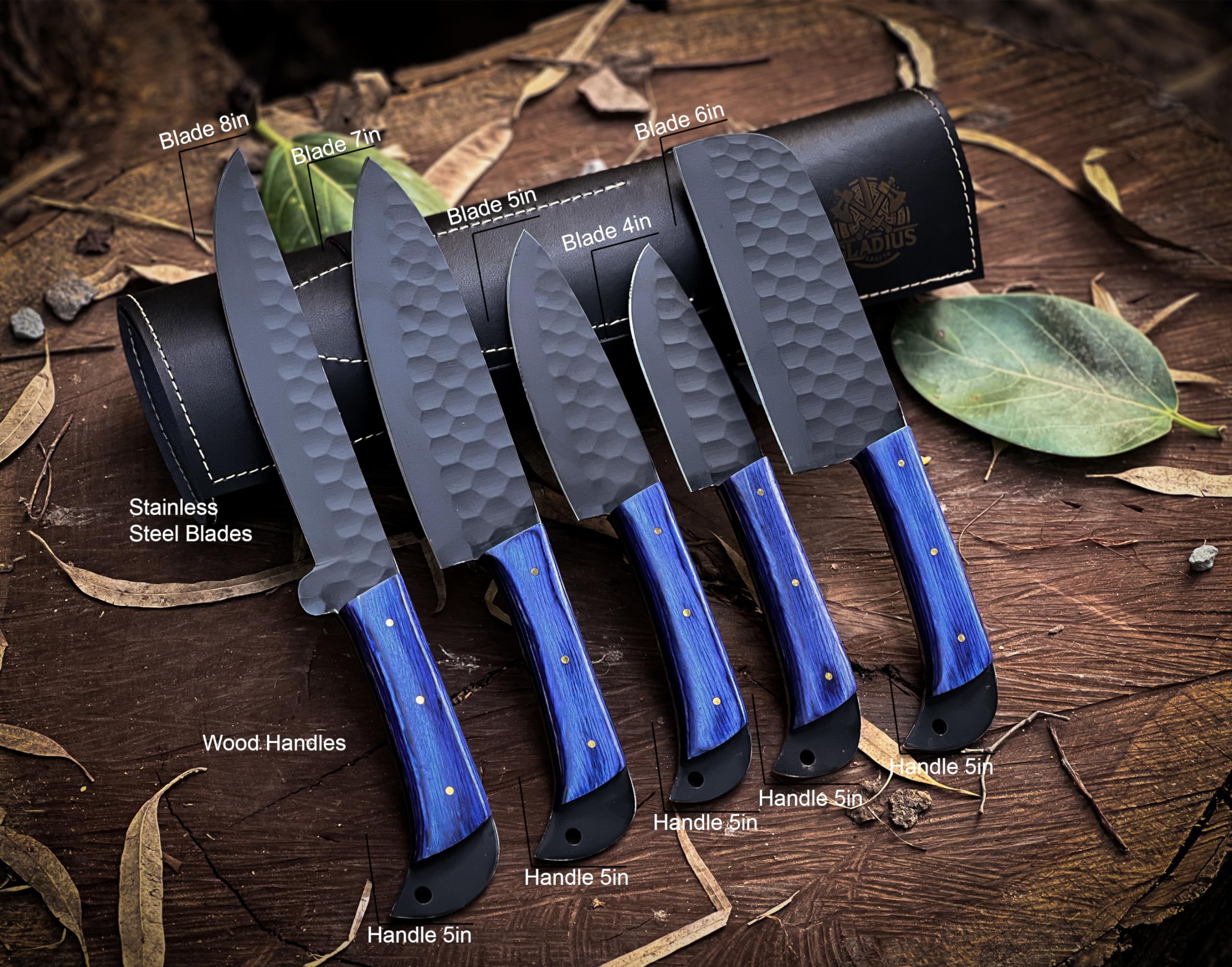 Premium handcrafted Stainless Steel Culinary Collection – Meticulously crafted Chef’s knives set with Sturdy Wooden handle; a Full Tang Blade with a Leather Roll-Up Storage Case